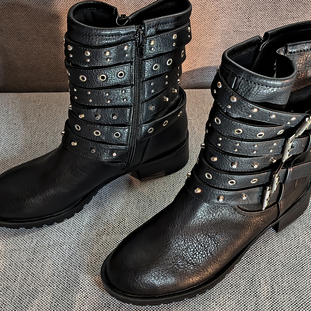 Black Studded Leather Ankle Boots